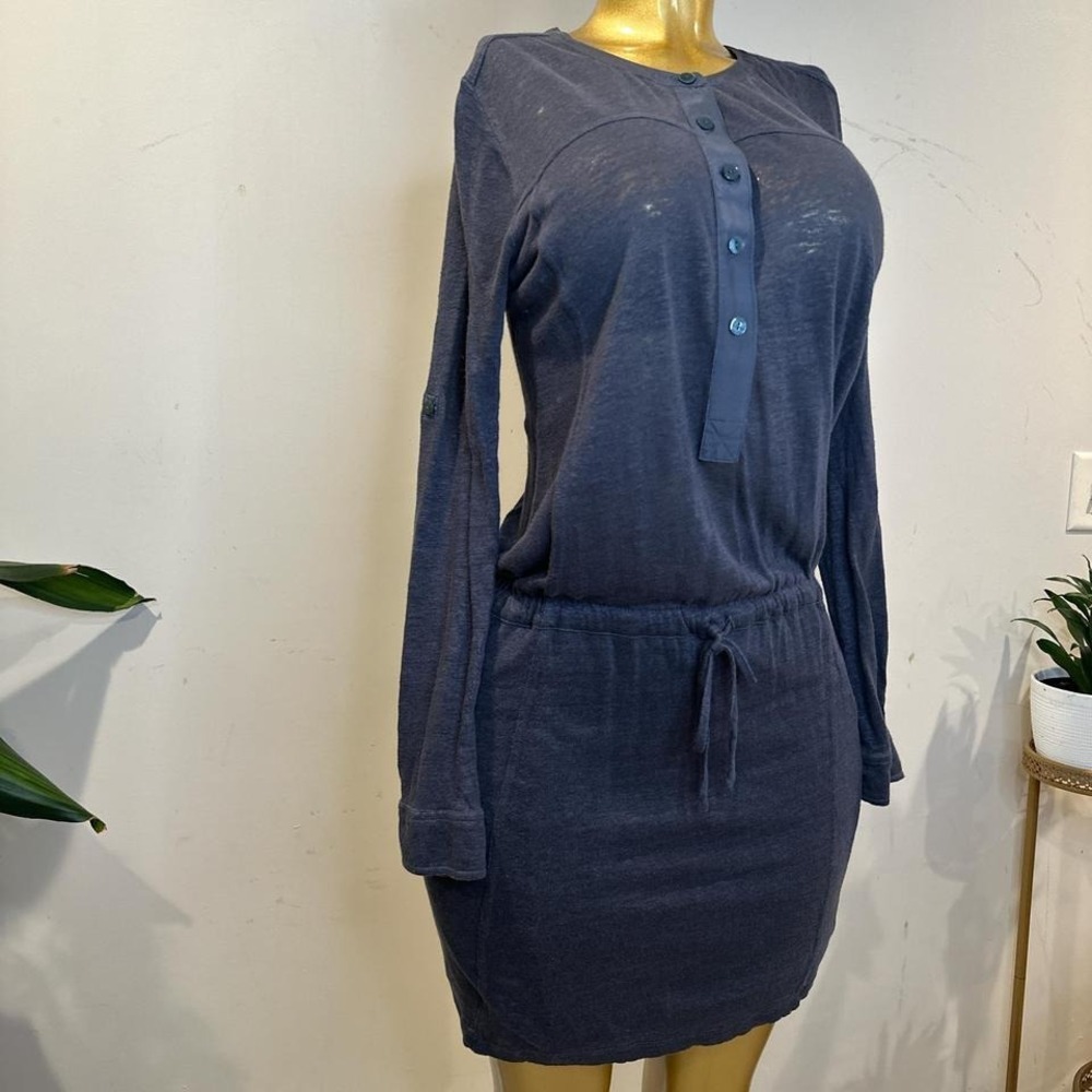 VINCE navy drawstring linen henley shirt-dress Medium Like New‎
